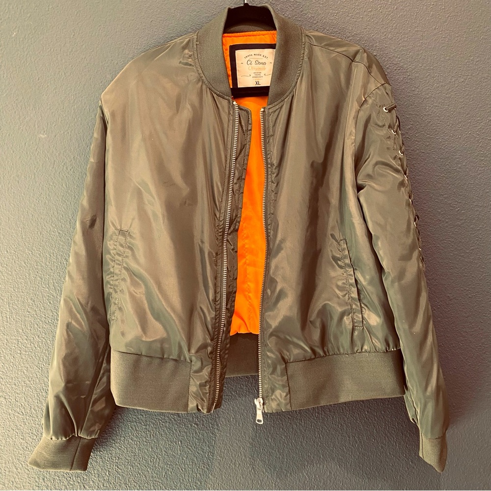 Ci Sono army green with orange lining jacket, size XL braid detail on sleeves